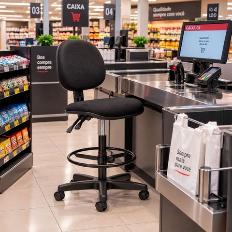 Cadeira Executiva Caixa Alta NR17 Back System Ergonômica Pistão a Gás Giratória 120kg Preta