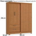 Ver imagem 4 de Guarda Roupa Casal 3p 2g 218x180 Cm C533 Canela Kappesberg