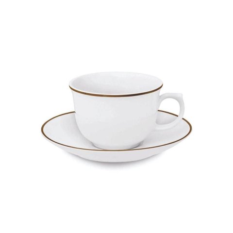 Conjunto de Xícaras para Chá com Pires em Porcelana Flamingo com 12 Peças 240ml Oxford Sofia