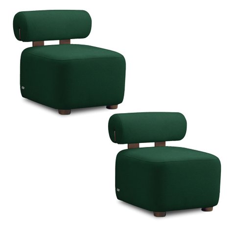 Poltrona Decorativa para Sala Kit 2 Helora Bouclê Verde E03 - D’Rossi