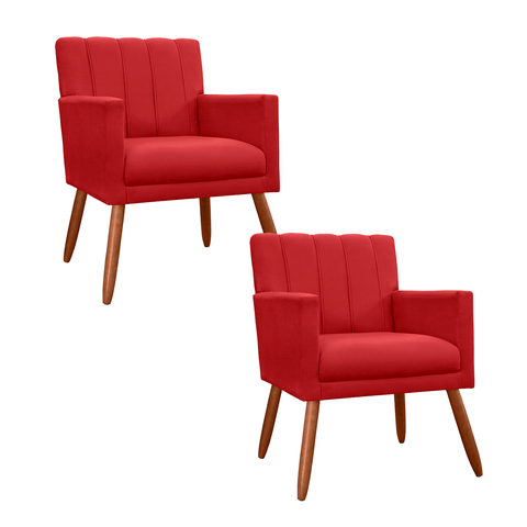 Kit 2 Poltronas Cadeiras Decorativa para Recepção Cecília Corano Vermelho - Incasa Decor