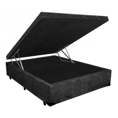 Cama Box Baú Casal Resistence Suede Preto + Colchão Casal Resistence Espuma D23 com Eps 14x138x188