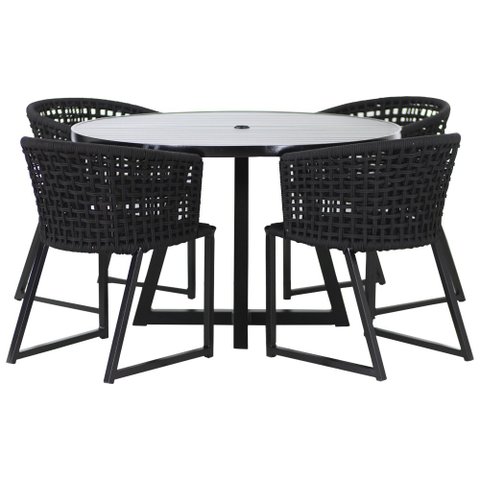 4 Cadeiras Corda Náutica Bali e Mesa Tampo Ripado em Alumínio Luxo Área, Jardim, Piscina - Trama Ori