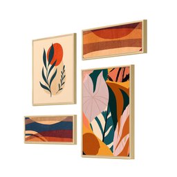 Composição de 4 Quadros Abstrato Boho Laranja Decorativo - 2