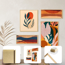 Ver imagem 1 de Composição de 4 Quadros Abstrato Boho Laranja Decorativo