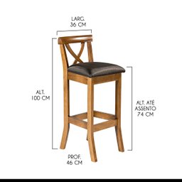 Kit 5 Banquetas Alta para Área Gourmet 36x100 Cm Paris Madeira Maciça Imbuia Facto Preto L72 - RMI - 3