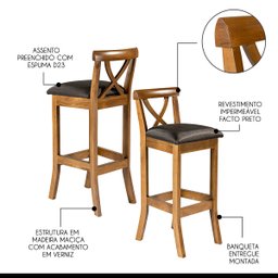 Kit 5 Banquetas Alta para Área Gourmet 36x100 Cm Paris Madeira Maciça Imbuia Facto Preto L72 - RMI - 4