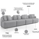 Ver imagem 4 de Sofá 5 Lugares para Sala de Estar Living 388cm Arlo F04 Veludo Cinza - Lyam Decor