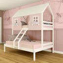 Ver imagem 1 de Beliche Casal/ Solteiro Casinha Encantada Madeira Maciça Rosa/ Branco Megamobilia