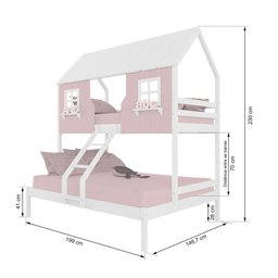 Beliche Casal/ Solteiro Casinha Encantada Madeira Maciça Rosa/ Branco Megamobilia - 3
