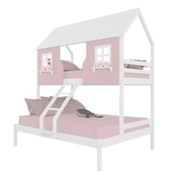 Beliche Casal/ Solteiro Casinha Encantada Madeira Maciça Rosa/ Branco Megamobilia - 2