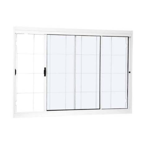 Janela de Correr Lateral Aço Branco Grade Quadriculada com Vidro 120x100