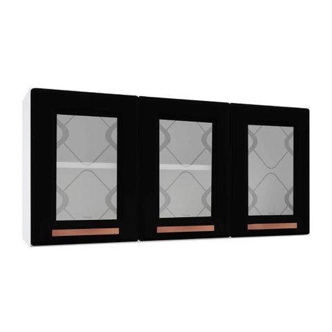 Armário Aéreo P/ Cozinha Mirage New 3 Portas C/ Vidro 120cm Branco/preto - Telasul