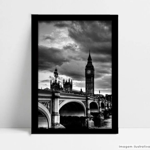 Quadro Decorativo Monumento Cidade Londres em Moldura Caixa TaColado Moldura Caixa Alta 4,5cm Preta 