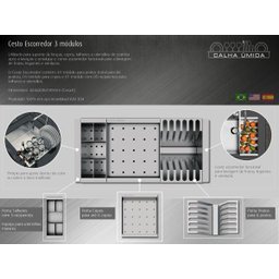 Cesto Escorredor Inox 3 Módulos para Cuba Calha Úmida - 5