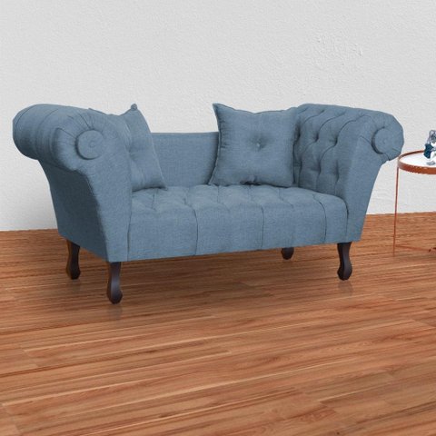 Namoradeira Estofada para Salão de Beleza Dubai Linho Azul - Lm Decor