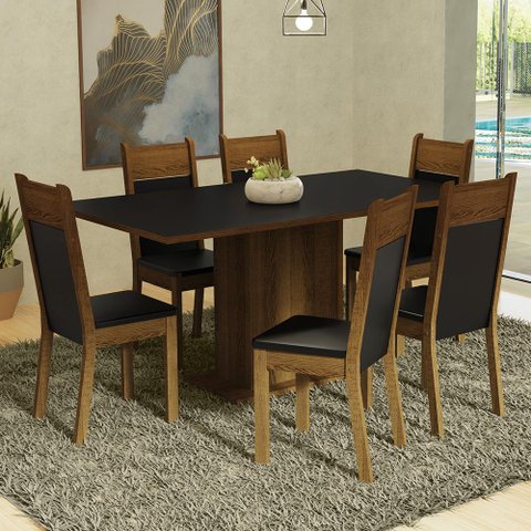 Conjunto Sala de Jantar Mesa Tampo de Madeira 6 Cadeiras Preto/rustic Augusta Madesa