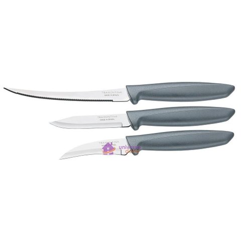 Jogo de Facas Plenus com Lâminas em Aço Inox e Cabos de Polipropileno Cinza 3 Peças