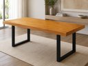 Ver imagem 1 de Mesa de Tronco Bordas Retas Prancha Única Cor Mel Pés Aço Carbono 100cm Largura:Comprimento 160cm X