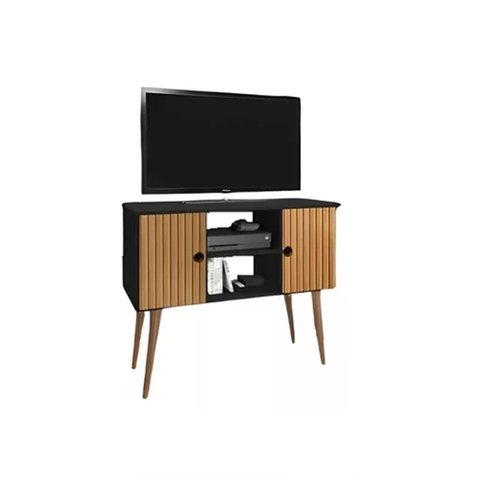 Rack Retro Aparador P/ Tv até 40" Viena Preto Ripado