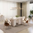 Ver imagem 1 de Conjunto Sala de Jantar Liz Tampo com Vidro Retangular 180cm com 6 Cadeiras Vitta Bege/Off White/Terracota/Perola