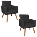 Ver imagem 1 de Kit 2 Poltronas Nina Veludo Preto Pés Palito Castanho - Pallazio