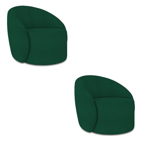 Poltrona Orgânica Giratória Kit 2 Lua Bouclê Verde D03 - D’Rossi