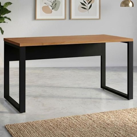 Mesa Escrivaninha Industrial MDF 160cm Freijó com Preto F5 Office