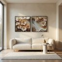 Ver imagem 2 de Quadro Decorativo Flores Brancas 3D Abstratas Moldura Premium:Moldura Preta/90X90 com Vidro Acrílico