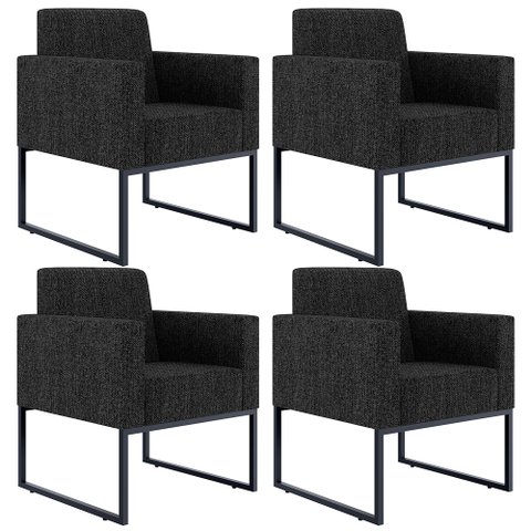 Kit 4 Poltronas Decorativas para Sala Recepção Base Fixa Metal Helô L02 Linho Chumbo - Lyam