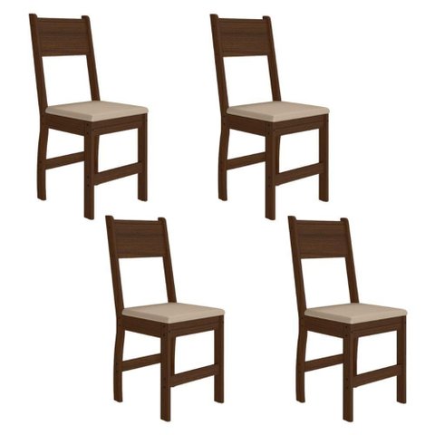 Kit 4 Cadeiras de Jantar Milano MDF Bege Base Amêndoa Pallazio