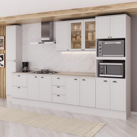 Cozinha Completa com Balcão Milla Luna Smart 13 Portas 5 Gavetas MDF Branco Móveis Carraro