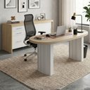 Ver imagem 2 de Mesa Escritorio Organica 200x90 cm e Balcão 3 Gavetas 2 Portas 161 cm Carvalho Branco Artany