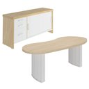 Ver imagem 1 de Mesa Escritorio Organica 200x90 cm e Balcão 3 Gavetas 2 Portas 161 cm Carvalho Branco Artany