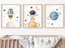 Ver imagem 1 de Kit 3 Quadros Astronauta Planeta Foguete Quarto Infantil