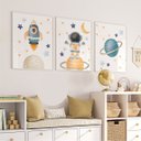 Ver imagem 3 de Kit 3 Quadros Astronauta Planeta Foguete Quarto Infantil