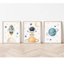 Ver imagem 2 de Kit 3 Quadros Astronauta Planeta Foguete Quarto Infantil