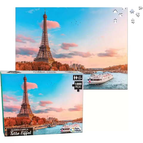 Quebra Cabeça de 1000 Peças Brinquedo Cartonado Torre Eiffel Paris 63cm X 45,5cmm