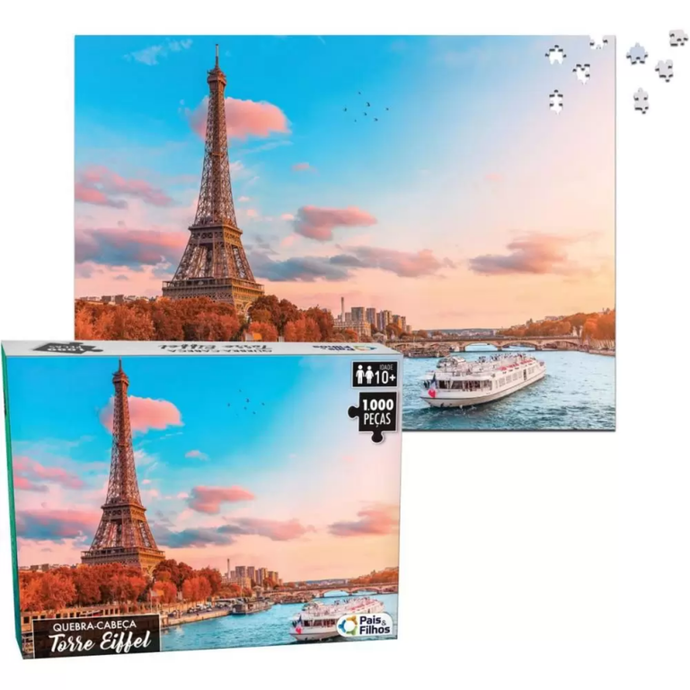 Quebra Cabeça de 1000 Peças Brinquedo Cartonado Torre Eiffel Paris 63cm X 45,5cmm