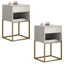 Ver imagem 1 de Kit 02 Mesas de Cabeceira Industrial Pé de Aço 1 Gaveta 1 Nicho - Off White/pé Dourado - Lh Móveis