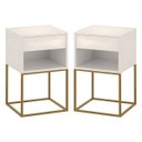 Ver imagem 3 de Kit 02 Mesas de Cabeceira Industrial Pé de Aço 1 Gaveta 1 Nicho - Off White/pé Dourado - Lh Móveis