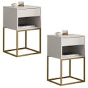 Ver imagem 1 de Kit 02 Mesas de Cabeceira Industrial Pé de Aço 1 Gaveta 1 Nicho - Off White/pé Dourado - Lh Móveis
