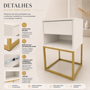 Ver imagem 5 de Kit 02 Mesas de Cabeceira Industrial Pé de Aço 1 Gaveta 1 Nicho - Off White/Pé Dourado - Lh Móveis