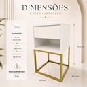 Ver imagem 4 de Kit 02 Mesas de Cabeceira Industrial Pé de Aço 1 Gaveta 1 Nicho - Off White/Pé Dourado - Lh Móveis