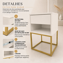 Ver imagem 4 de Kit 02 Mesas de Cabeceira Industrial Pé de Aço 1 Gaveta 1 Nicho Off White/Pé Dourado - Lh Móveis