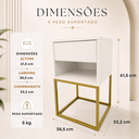 Ver imagem 3 de Kit 02 Mesas de Cabeceira Industrial Pé de Aço 1 Gaveta 1 Nicho Off White/Pé Dourado - Lh Móveis