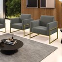 Ver imagem 2 de Kit 2 Poltronas Base Industrial Alta Dourado Marisa Suede Grafite D03 - D’Rossi