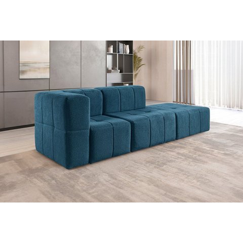 Sofá Modular 3 Lugares Bouclé Azul Sofá na Caixa 258cm
