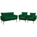 Ver imagem 1 de Kit Poltrona Namoradeira e 2 Poltronas Beta Suede Verde Aradecor