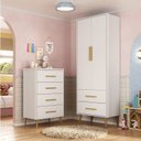 Ver imagem 1 de Quarto Infantil Completo Guarda-Roupa 2 Portas 2 Gavetas com Cômoda Magia Espresso Móveis Branco